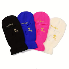 Rose Embroidery 3 Hole Ski Mask Winter Balaclava Neck Protector