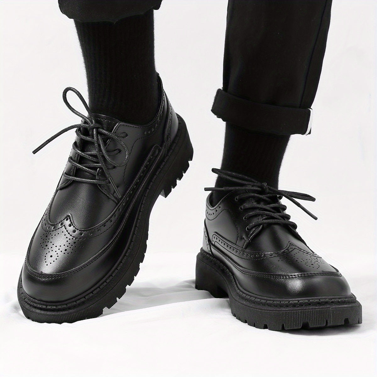 Men's Brogue Wingtip Derby Shoes Lace up Front Platform Shoes For Men