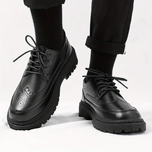 Men's Brogue Wingtip Derby Shoes Lace up Front Platform Shoes For Men