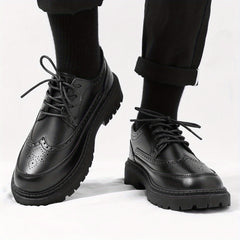 Men's Brogue Wingtip Derby Shoes Lace up Front Platform Shoes For Men