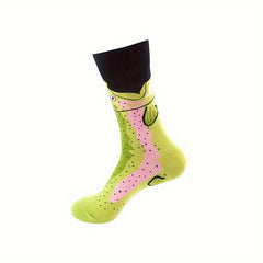 3 Pairs Men's Warm Funny Crew Socks with Animal Dinosaur Fruit Prints