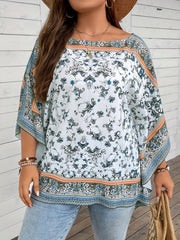 Boho Blouse Women's Plus Floral Print Batwing Sleeve