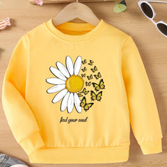 Girls Daisy Flowers Print Crewneck Sweatshirt Top