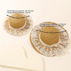 2pcs Family Sun Hat Lace Wide Brim Straw Hat Foldable Travel Beach Hats