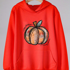 Pumpkin Doodle Print Hoodie Kids Pullover Long Sleeve Top