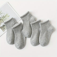 5 pairs Boys Plain Ankle Socks Breathable Comfortable Sport Socks For Kids
