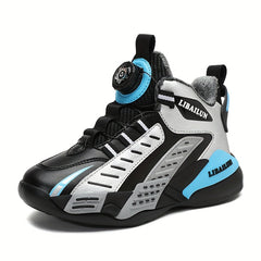 Boy's Basketball Shoes With Rotating Buckle Non Slip Sneakers