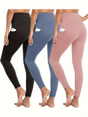 3pcs Women's Leggings with Pockets High Waisted Tummy Control