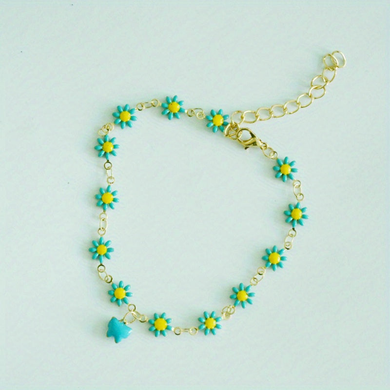 Vintage Daisy Butterfly Pendant Anklet Gift for Girls