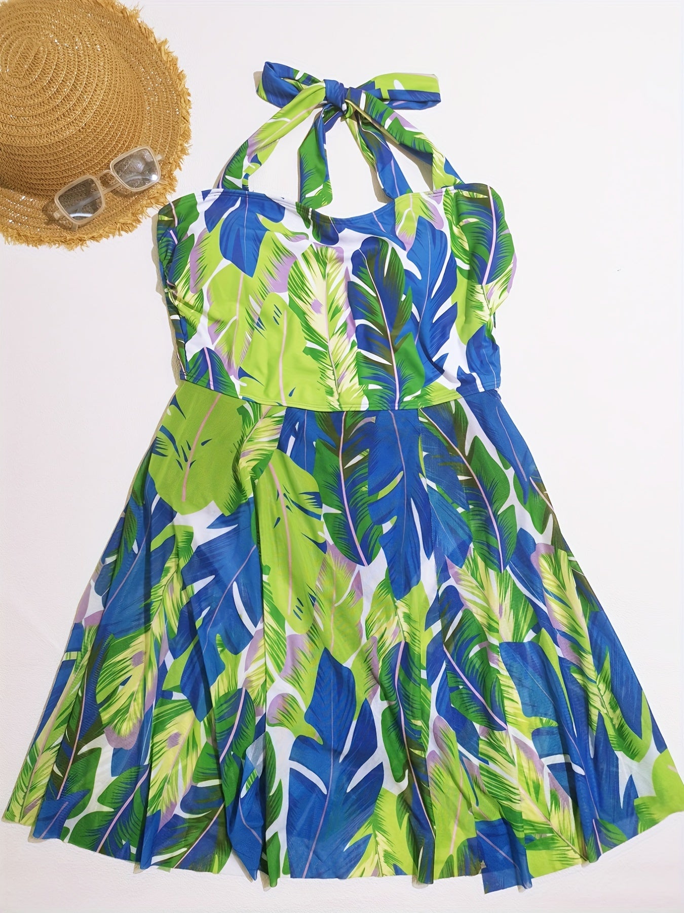 Tropical Print Cross Neck Backless One Piece Swimsuit