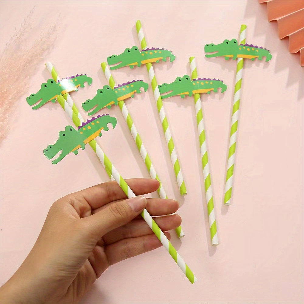 6pcs Disposable Paper Straw Fruit Animal Decoration Degradable