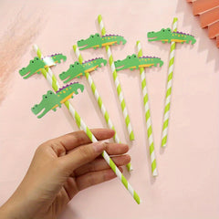 6pcs Disposable Paper Straw Fruit Animal Decoration Degradable