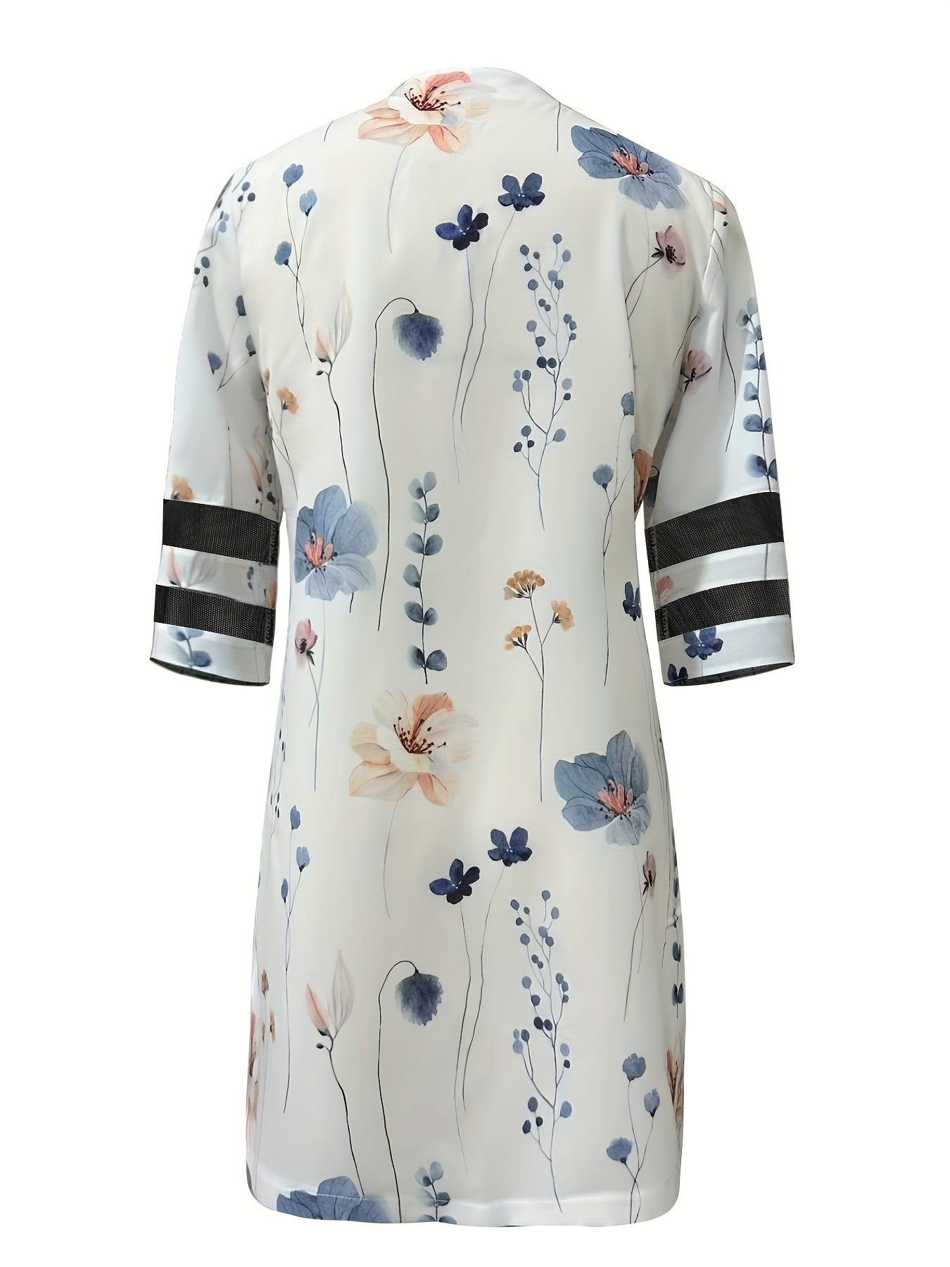 Floral Print Half Sleeve Jacket Casual Open Front Crew Neck Outerwear