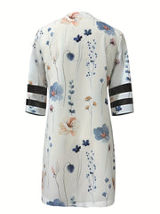 Floral Print Half Sleeve Jacket Casual Open Front Crew Neck Outerwear