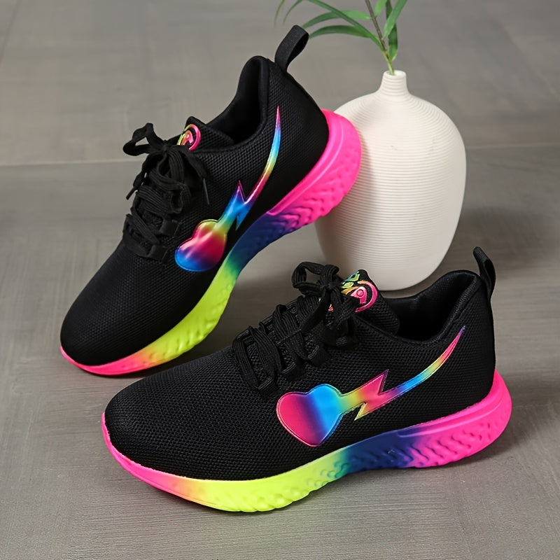Rainbow Sole Woven Sneakers Lace Up Running Shoes Women's Footwear