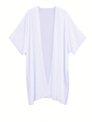 Plain V Neck Cover Up Shirt Loose Fit Semi Sheer Beachwear Robe