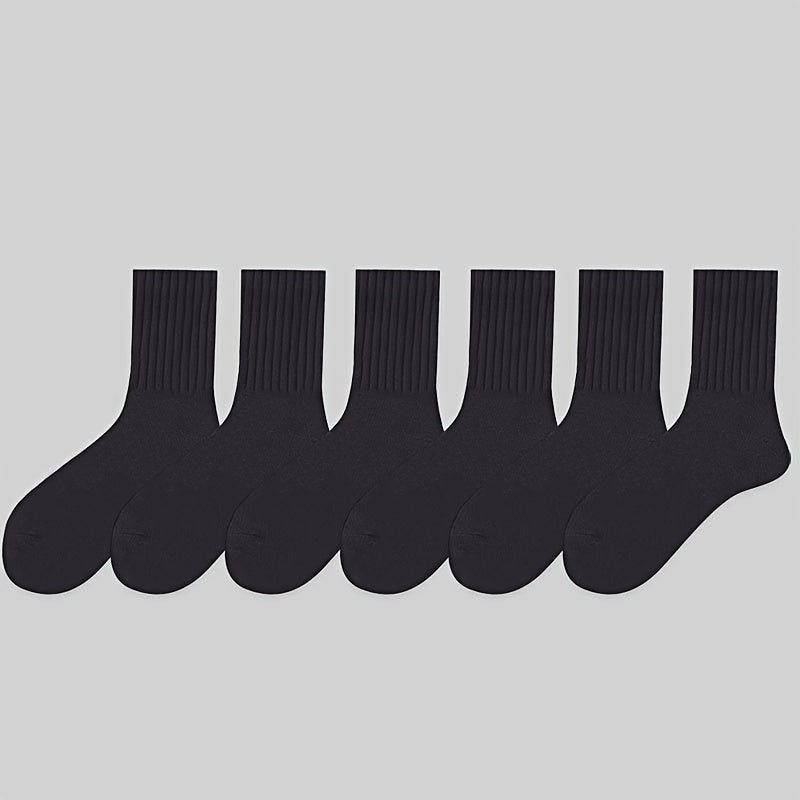 6 Pairs Men's Solid Crew Socks Breathable Casual Unisex Outdoor Socks