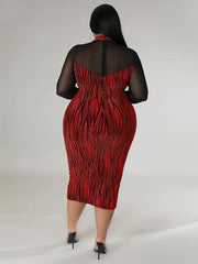 Geometric Print Mesh Bodycon Dress