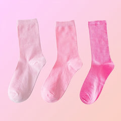 3 Pairs Women's Pink Solid Mid Tube Socks