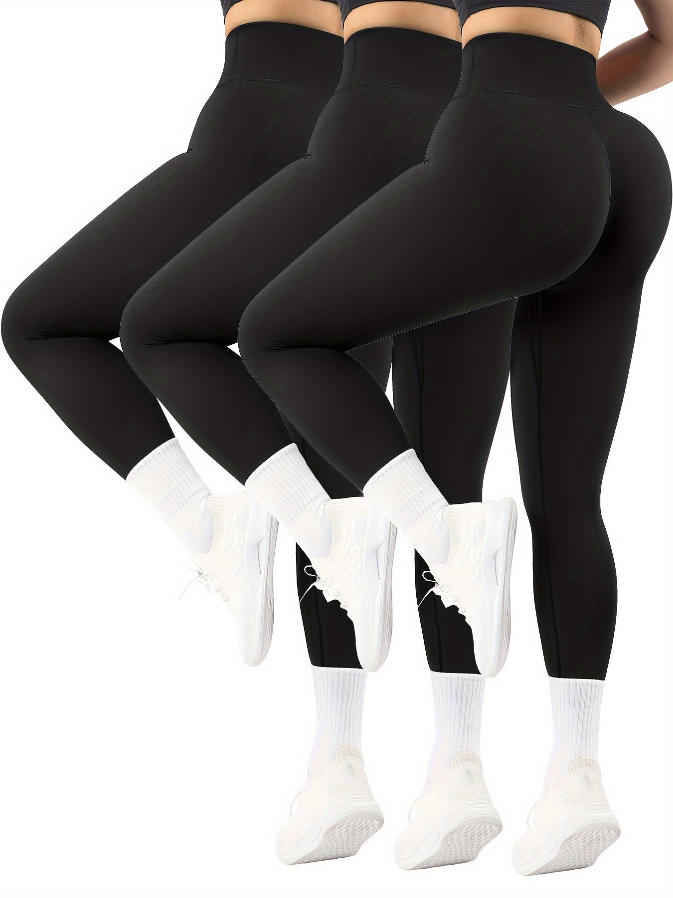 3pcs High Waist Yoga Leggings Fitness Pants, Comfortable Stretchy