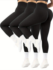 3pcs High Waist Yoga Leggings Fitness Pants, Comfortable Stretchy