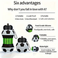 550ml Foldable Football Water Bottle w/ Straw, Leakproof