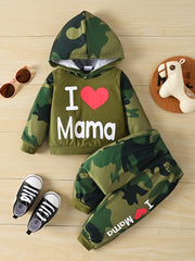 Camo Love Print Hoodie & Sweatpants Set for Baby Boys Girls