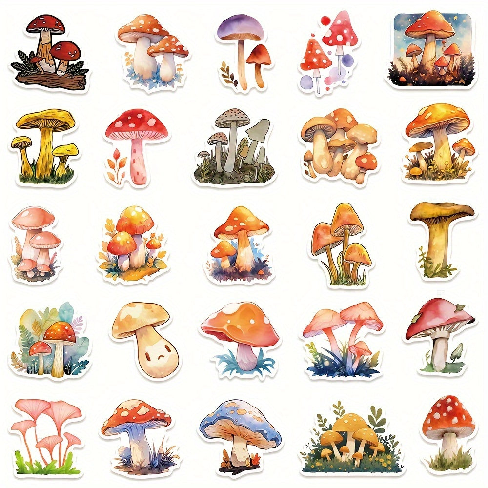 50pcs Watercolor Mushroom Series Phone Case Stickers