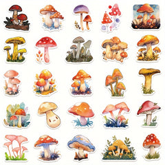 50pcs Watercolor Mushroom Series Phone Case Stickers