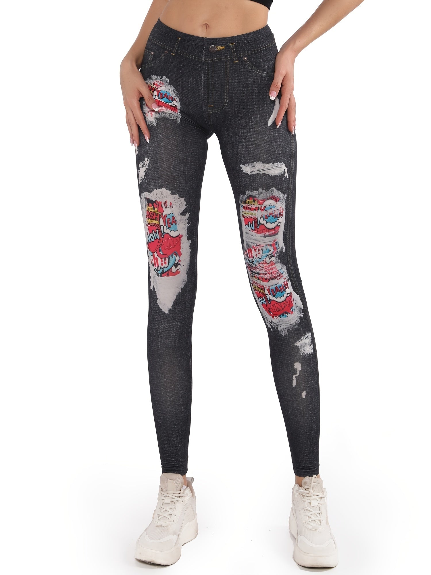 Denim Print Skinny Stretchy Leggings High Waist Yoga Leggings