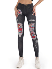 Denim Print Skinny Stretchy Leggings High Waist Yoga Leggings