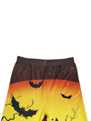 Castle & Bat Print Skinny Leggings Stretchy Women's Clothing