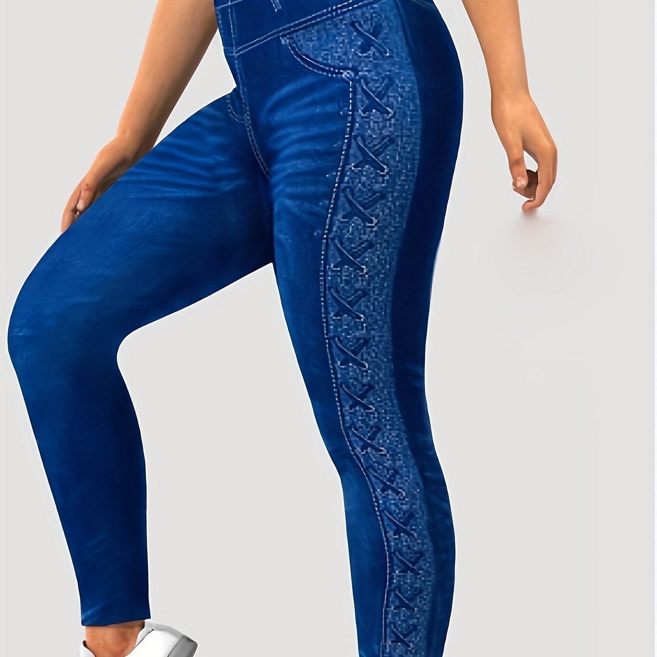 Casual Denim Print High Rise Leggings