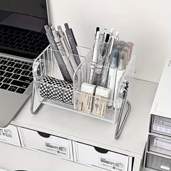 Stationery Transparent Storage Box Metal Corner Rack Desktop Shelf