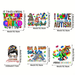 6pcs Autism Iron on Transfer DIY Stickers for Clothing & Jackets
