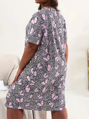 Butterfly Leopard Print Nightdress Short Sleeve Loungewear Dress