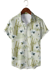 Men's Hawaiian Shirt Bamboo Crane Print