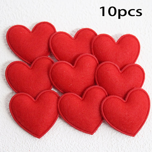 10pcs Red Felt Hearts Craft Accessories DIY Jewelry Wedding Valentine's Party