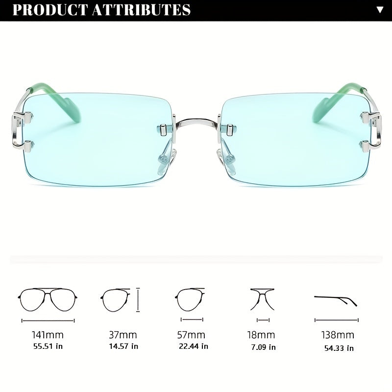 Rectangle Rimless Sunglasses Women Ladies Frameless Square Sun Glasses