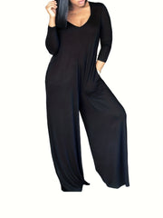 Solid Long Sleeve Wide Leg Jumpsuit