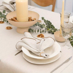 6pcs Beige Polyester Napkin with Coffee Edge for Dining Table Decor