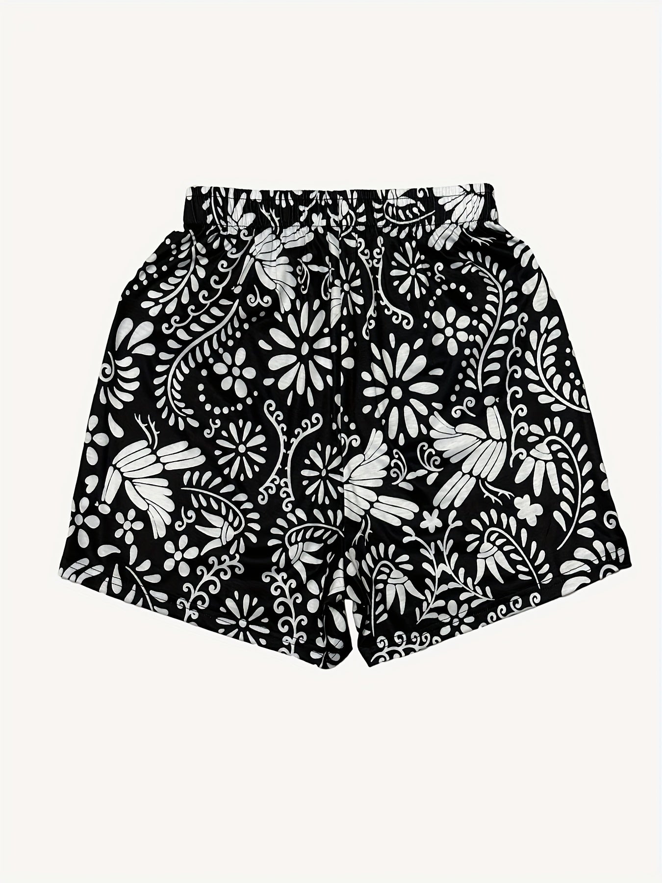 Floral Print Elastic Waist Shorts for Women