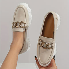 Women's Chain Decor Loafers Comfortable Slip On Shoes