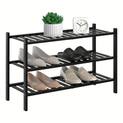 3 Tier Bamboo Shoe Rack Entryway Stackable Shoe Shelf Durable Shoe Storage