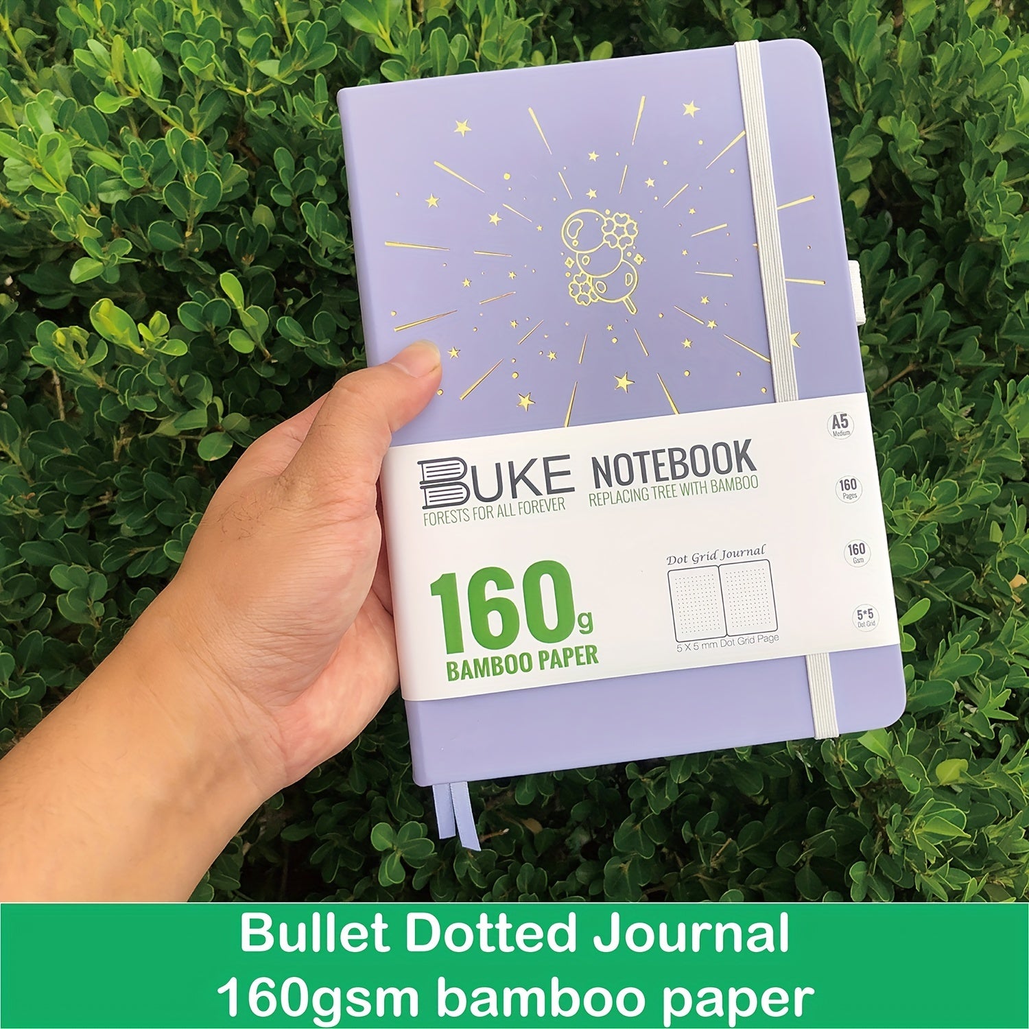 Dotted Journal Thick Paper 160 Pages A5 Light Purple Vegan Leather Cover