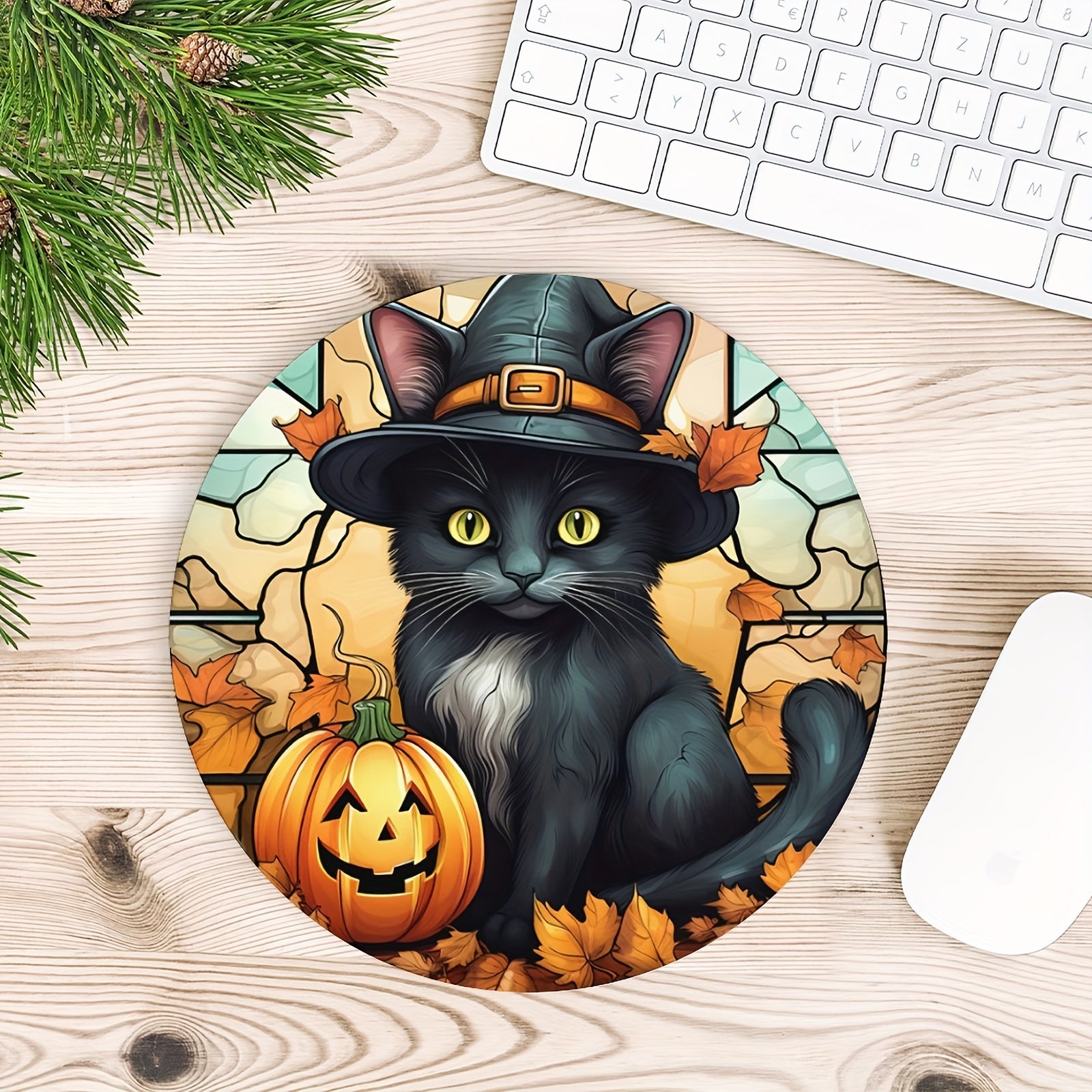 Stained Glass Cabin Round Mouse Mat Mouse Pad 7.87x7.87x0.1inch