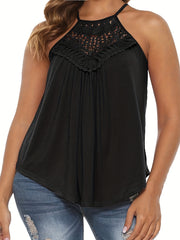 Casual Cami Top Women's Plus Contrast Lace Eyelet Round Neck
