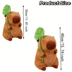 Capybara Plush Toy with Lotus Leaf Hat Stuffed Animal