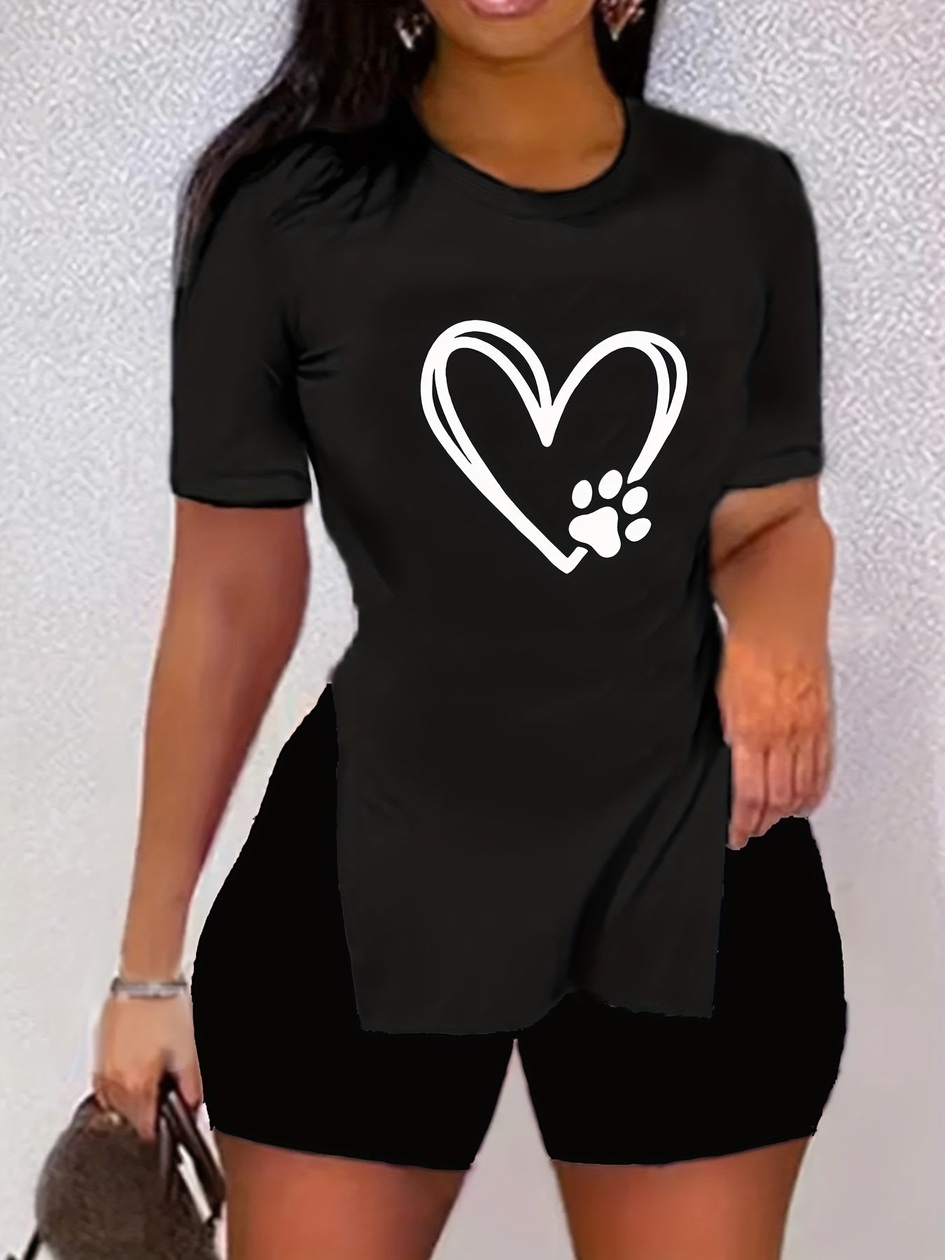 Heart Print Short Sleeve T-shirt & Shorts Set