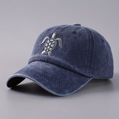 Vintage Washed Denim Baseball Cap Flying Turtle Curved Brim